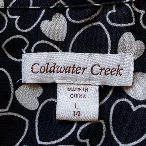 Coldwater Creek Women's Black/ Cream Heart Print blouse Sz large - Picture 9 of 10